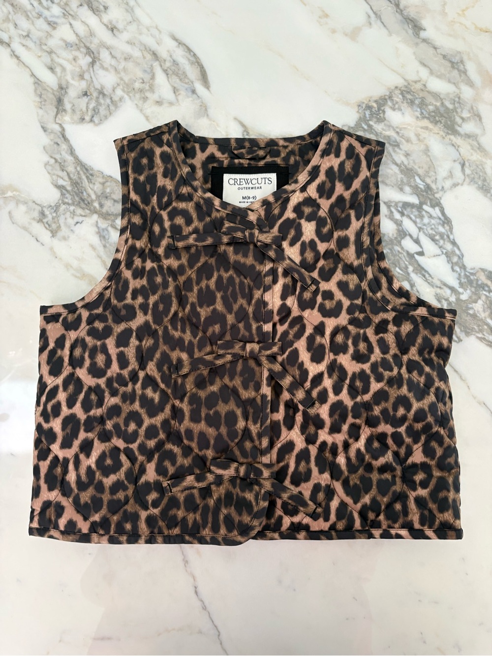 Crewcuts Leopard-Print Bow-Front Crop Top in Brown and Black